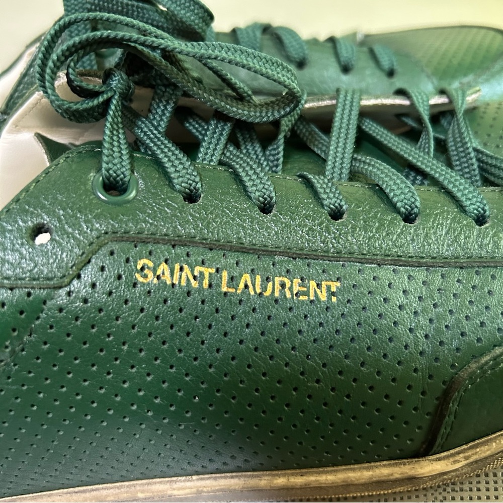 Saint Laurent ~ Men’s Perforated Leather Low Top Sneakers in Green size IT 44 - Picture 3 of 15